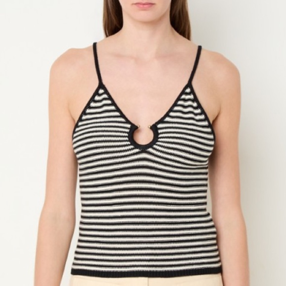 Striped Knit Camisole Tank Top in Black & White